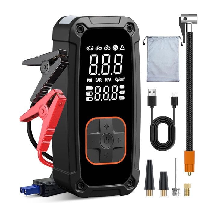 لامفورات منفاخ إطارات وضاغط هواء محمول مع مشغل تشغيل - 150PSI و25000mAh - أسود | LTI-150J