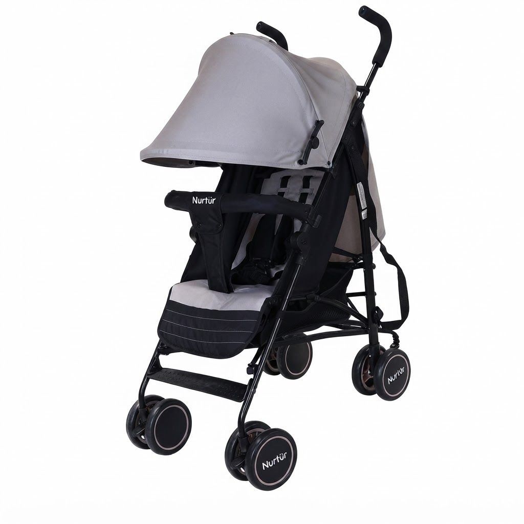 Nurtur Archer Lightweight Baby Stroller 0-36 Months, Compact Folding Travel Pushchair, 5-Point | Light Grey