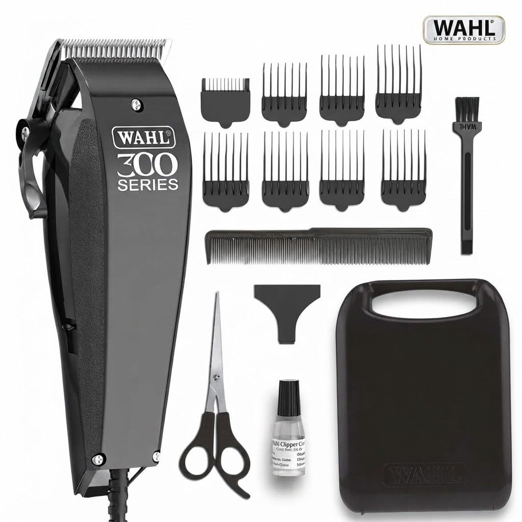 Wahl Home Pro 300 Series Hair Clipper, Self-Sharpening Precision Blades, Taper Lever, 8 Attachment Combs | 9247-1327