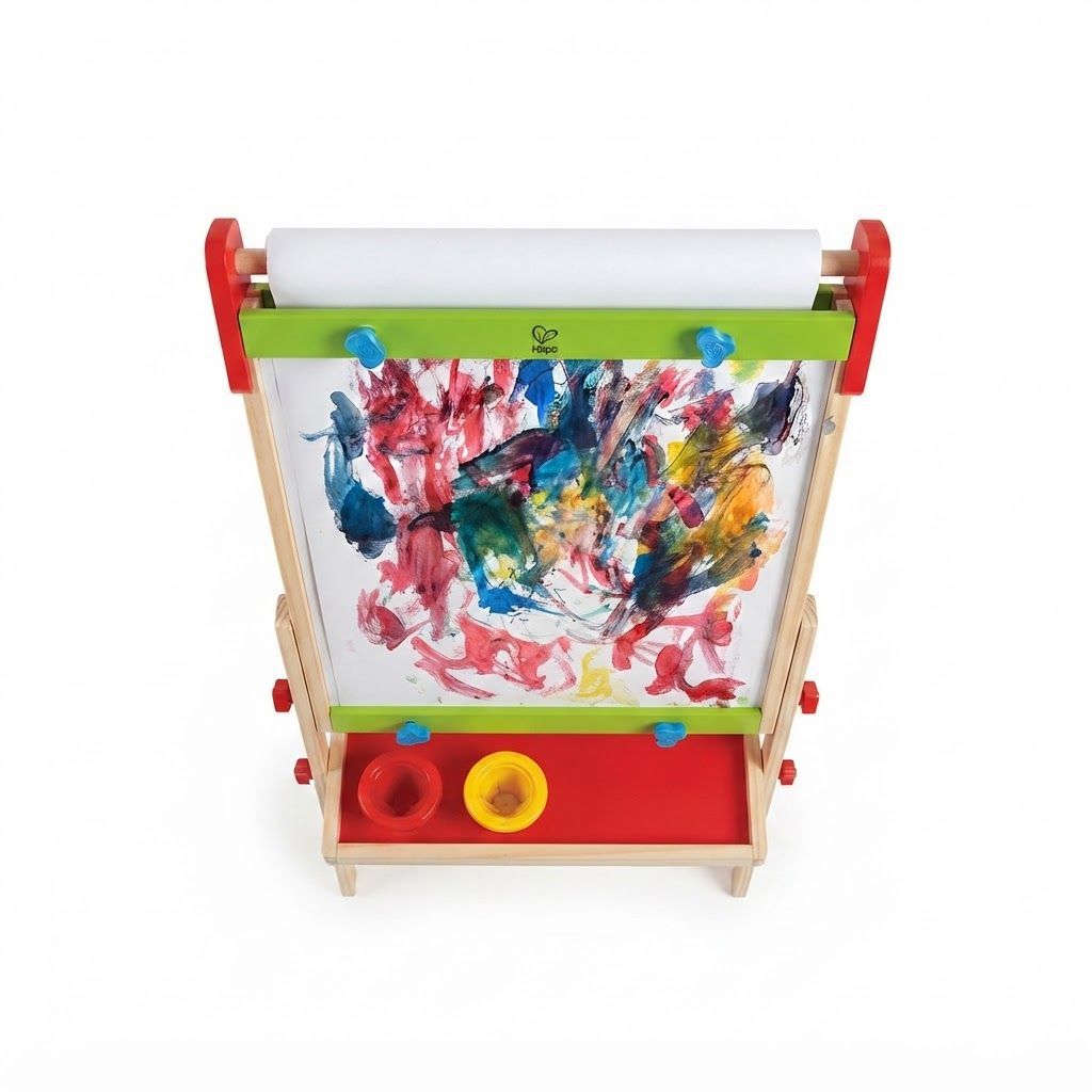 Hape All-in-One Wooden Kids Art Easel - Adjustable Height, Double-Sided Magnetic Whiteboard