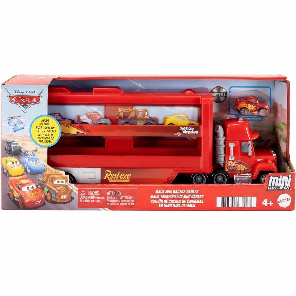Disney Pixar Cars Mack Mini Racers Hauler Toy Transporter Truck, Stores Up to 18 Mini Racers, Portable Vehicle Carrier