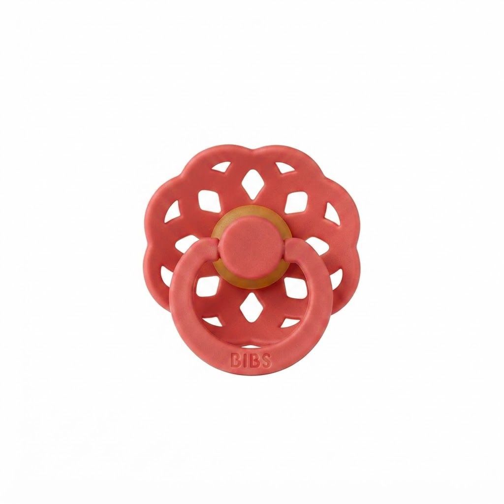 BIBS Boheme Pacifier Size 2 6+ Months 2 Pack, Natural Rubber Latex Nipple, Gentle And Skin-Friendly Shield Design - Vanilla/Candy Apple