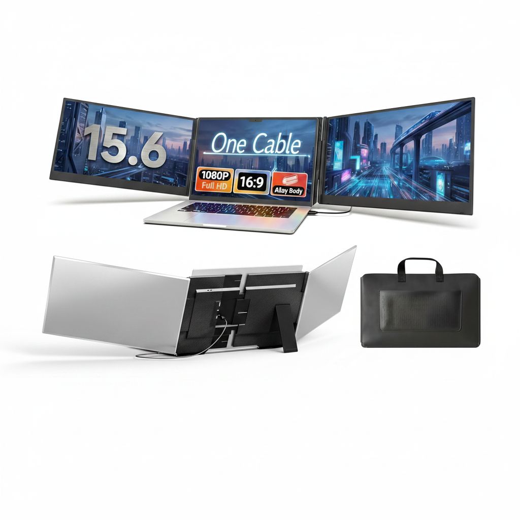 V2COM VP7P Triple Laptop Screen Extender, 15.6" 1080P FHD Portable Monitor, Ultra-Slim, USB-C Plug & Play | Black