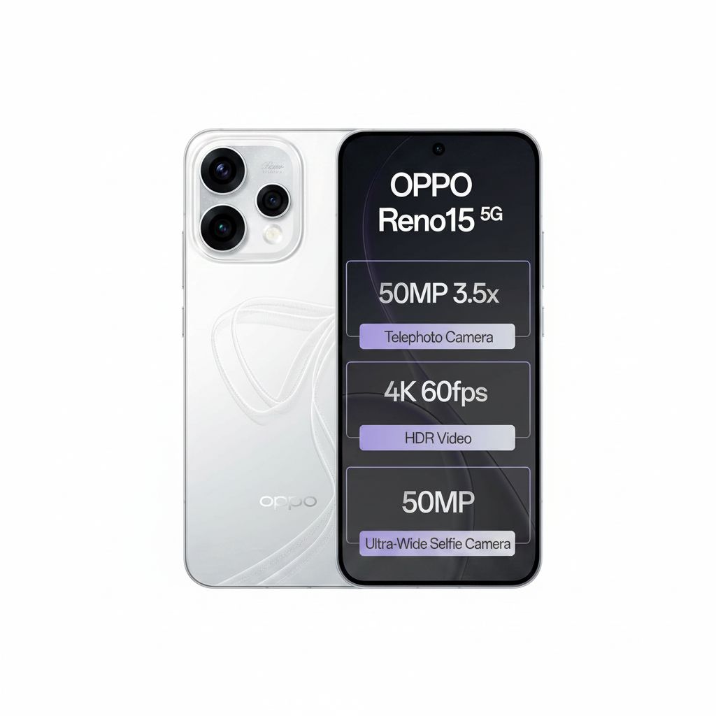 Oppo RENO15 5G Smartphone CPH2825 12GB RAM 512GB Storage, 6.59 Inch AMOLED Display, 6500 Battery - Aurora White 