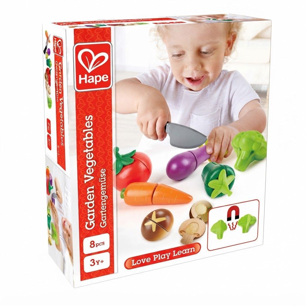 Hape Garden Vegetables Wooden Play Food Set for Kids - Educational Kitchen Toy with Cutting Knife