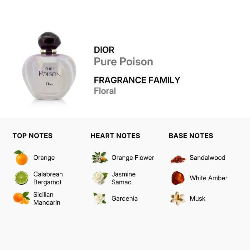 Dior Pure Poison Eau de Parfum for Women, White Floral Fragrance with Jasmine, Orange Blossom, Gardenia & Sandalwood - 100ml