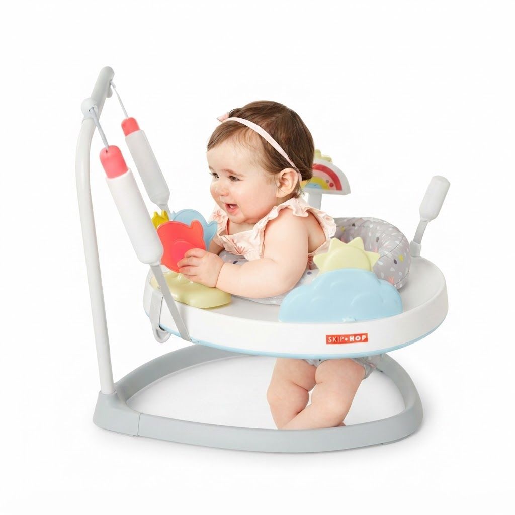 نطاطة Skip Hop Silver Lining Cloud القابلة للطي، أكثر من 20 نشاطًا لتنمية المهارات، مقعد يدور بزاوية 360°، ارتفاع قابل للتعديل ليناسب نمو الطفل - متعدد الألوان