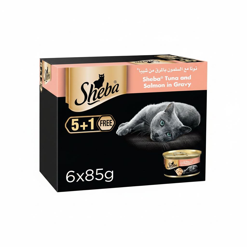 Sheba Tuna & Salmon Cat Food Can, Grain Free, 6x85g - Natural Ingredients & Essential Nutrients