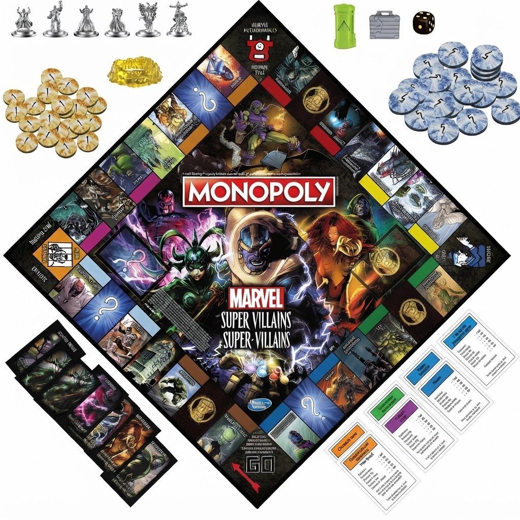 Monopoly: Marvel Super Villains Edition Board Game - Featuring 6 Iconic Villain Tokens, Strategy  8 Years and Up, 2-6 Players