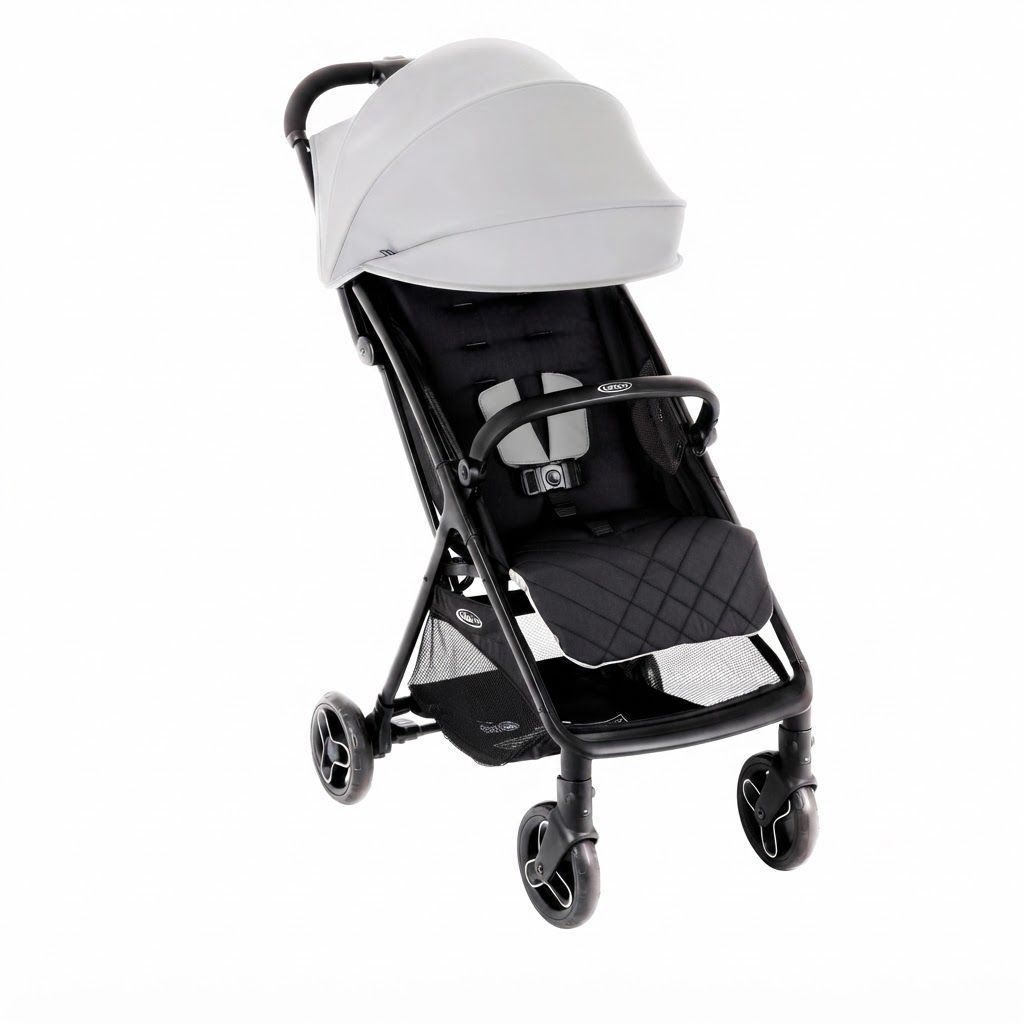 Graco Myavo Compact Stroller with Raincover Lightweight 5.8kg Pushchair, One-Second One-Hand Fold, Adjustable Recline, Large Storage Basket, Suitable from Birth to 22kg | Steeple Gray