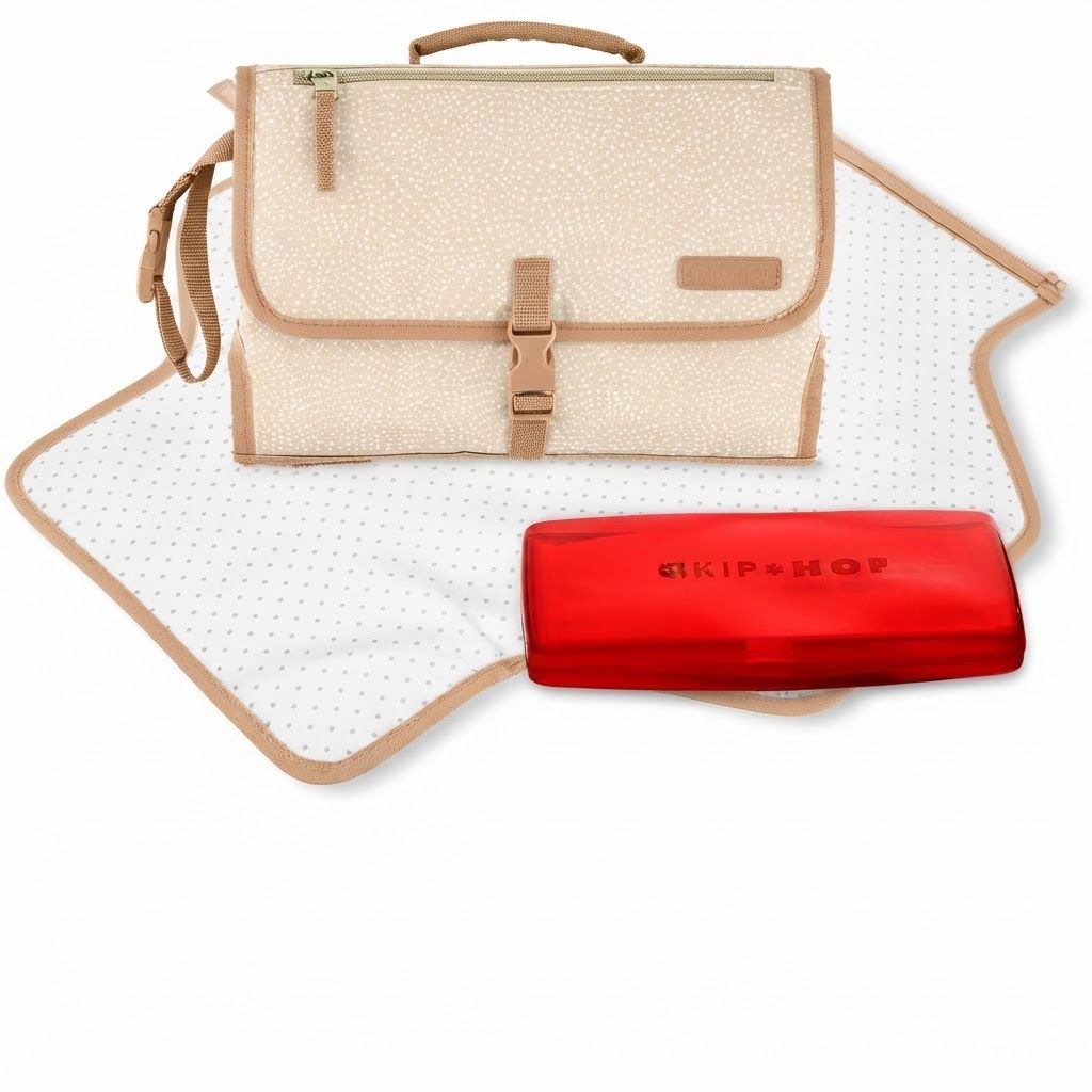 Skip Hop Pronto Signature Changing Station, Super Easy To Unfold With One Hand, Integrated Translucent Wipes Case - Beige Swirl Dot