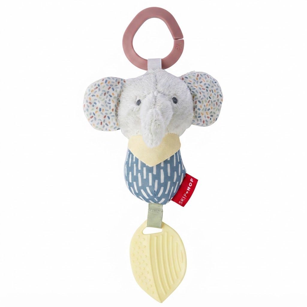 Skip Hop Bandana Buddies Chime And Teethe Elephant Toy 0+ Monthss, Multi-Textured Fabrics, Soothing Chime Sounds - Multicolour