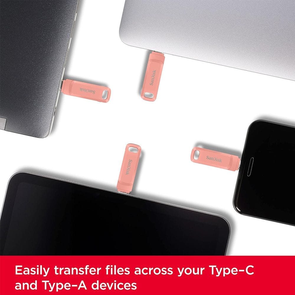 SanDisk Ultra Dual Drive Go USB Type-C Flash Drive 256GB with USB-C & USB-A Connectors, 400MB/s Read Speed, Swivel Design & Auto Backup | Peach Amber - 619659185985