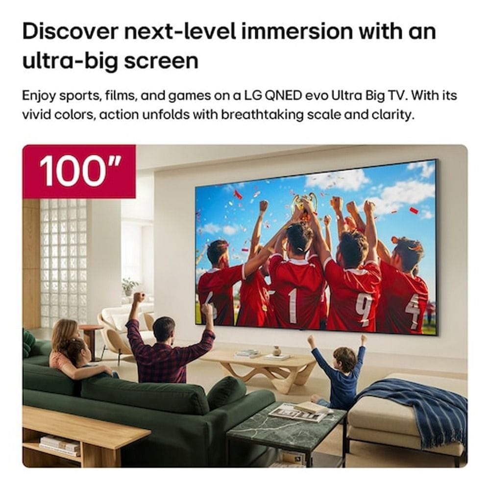 LG 100 Inch evo AI QNED Mini LED 4K Smart TV - Dynamic QNED Color Pro, Alpha 8 AI Processor Gen3, 144Hz FreeSync/VRR, WebOS | 100QNED85B8.AMRG