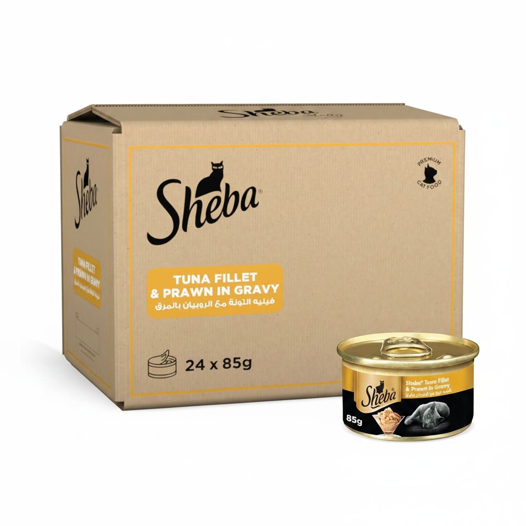 Sheba Tuna Filets & Prawn Cat Food - Grain Free Wet Food for Sensitive Cats, 24 Pack