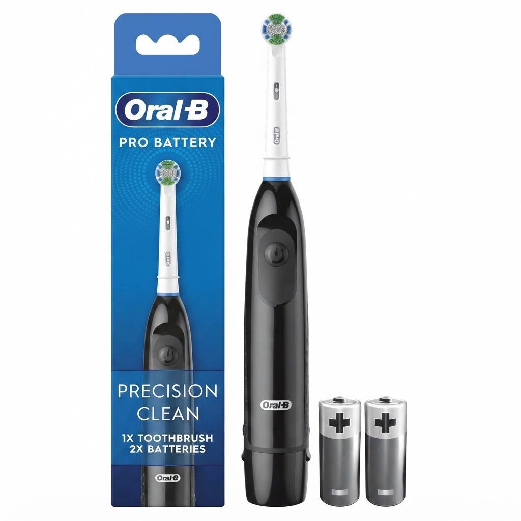 Oral-B Pro Battery Powered Electric Toothbrush, White - Superior Plaque Removal, 2 Batteries