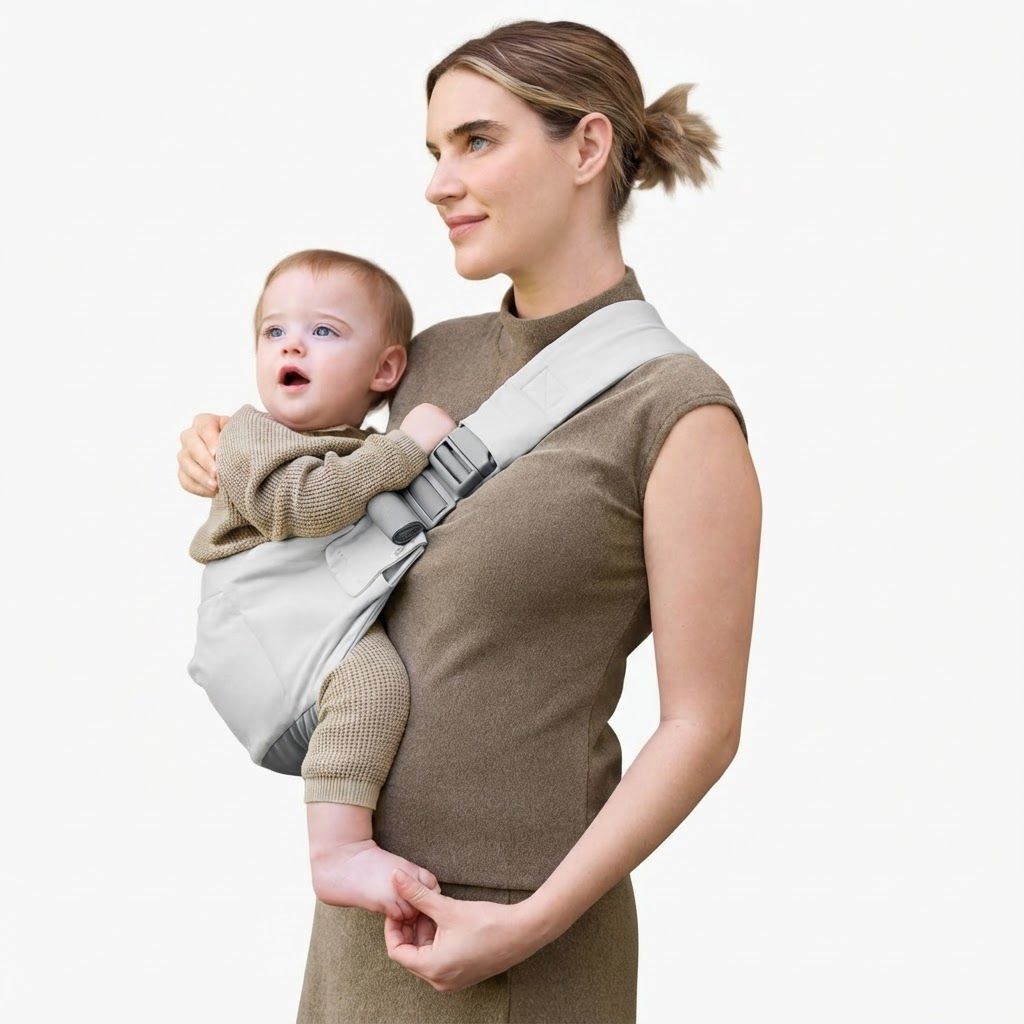 Ergobaby Upsie Sling Carrier, Ergonomic Wide Bucket Seat For Full Support, Cushioned Strap For Caregiver Comfort, Stylish And Reliable Design - Pearl Gray