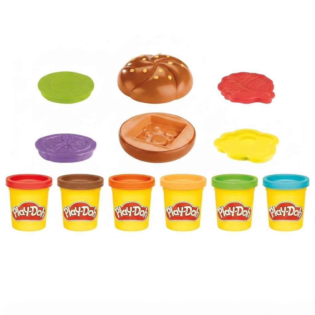 Play-Doh Grill Fun Playset: Creative Hamburger Making Kit with 6 Play-Doh Cans, Portable Arts  3 years and up, Non-toxic modeling compound