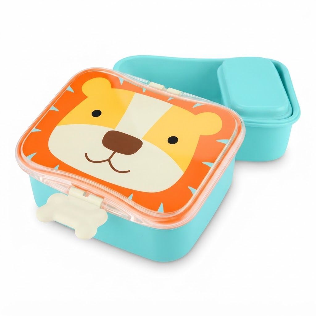 طقم غداء Skip Hop Zoo بتصميم الأسد +3 سنوات، سعة 700 مل، مشابك سهلة الفتح بأشكال مرحة، تصميم مانع للتسرب، آمن للغسل في غسالة الصحون - متعدد الألوان