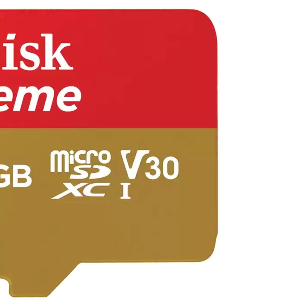 سانديسك إكستريم microSD UHS-I سعة 256 جيجابايت، بسرعة قراءة 190 ميجابايت/ثانية وكتابة 130 ميجابايت/ثانية لتصوير فيديو 4K، أحمر/ذهبي