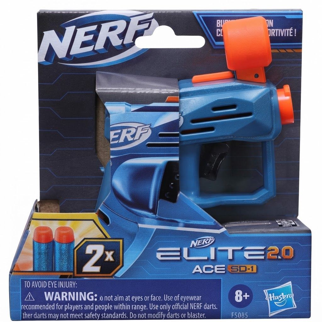 Nerf Elite 2.0 Ace SD-1 Dart Blaster - Compact Stealth Toy Blaster for Kids, 2 Official Darts