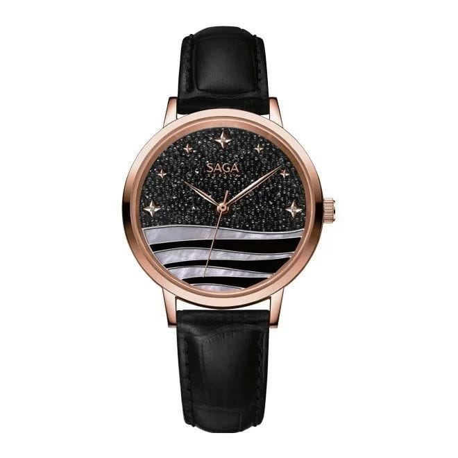 Saga Women Watch, 28.5mm Dial, Stainless Steel Case, Genuine Leather Strap, Elegant Analog Design, 3ATM Water Resistance