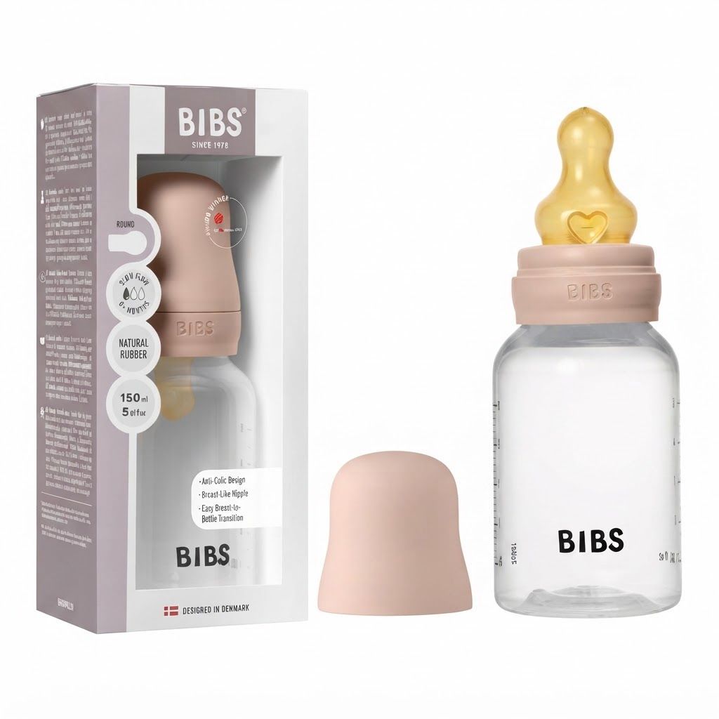 BIBS Slow-Flow Bottle With Latex Nipple 150ml, BPA-Free, Anti-Colic And Lightweight Design, Natural Comfort - Blush