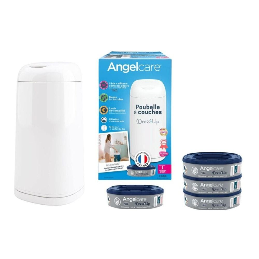 Angelcare Dress Up Bin Octagonal With 4 Refill Bundle, Advanced OdourSeal Technology, High Capacity Storage – Gray