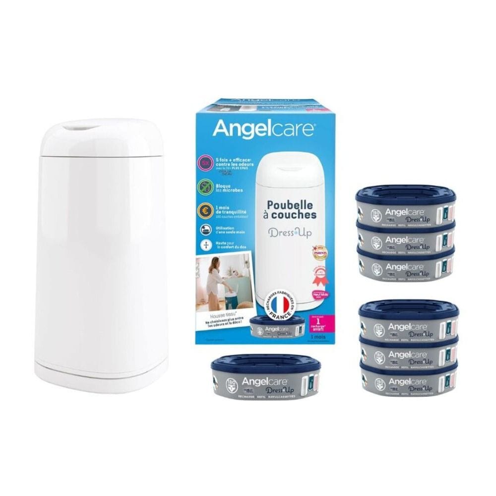 Angelcare Dress Up Bin Octagonal With 7 Refill Bundle, Advanced OdourSeal Technology, High Capacity Storage – Gray