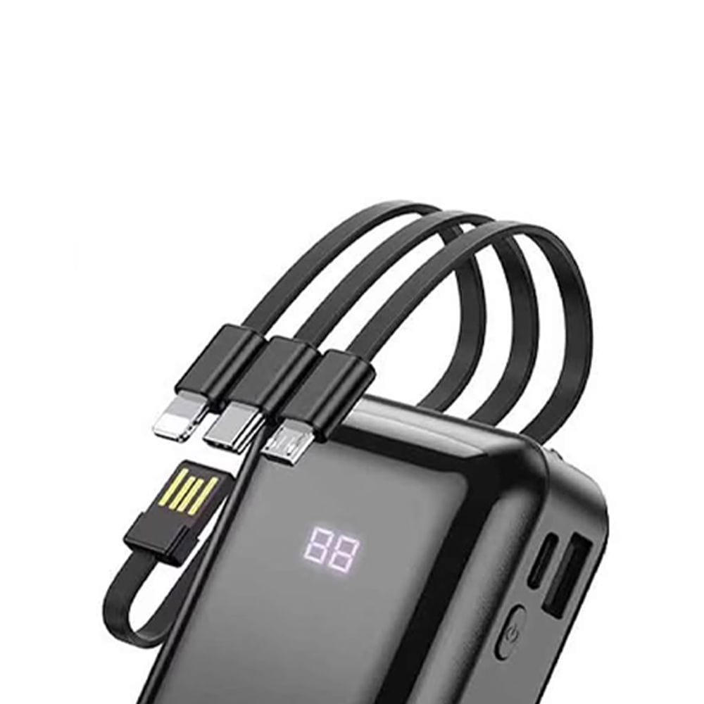 HOCO DB85 4-in-1 Power Bank 10000mAh, Built-in Charging Cables, Fast Charging Portable Battery Pack with LED Display - Black
