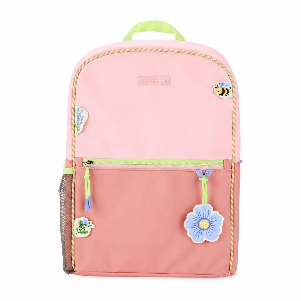 Skip Hop Wildflower Wander Kids Backpack 4+ Years, Roomy Interior with Slip Pocket, Adjustable Padded Straps - Pink