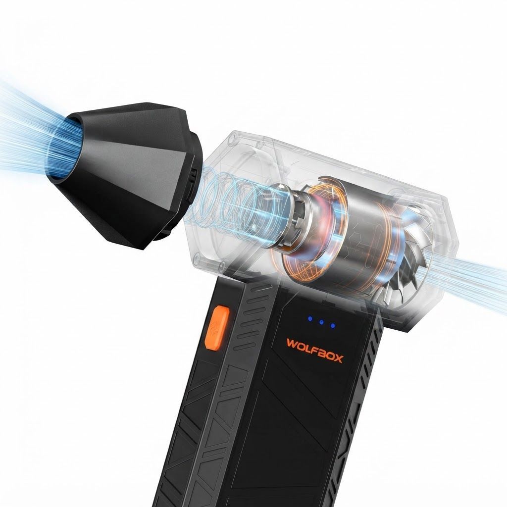 WOLFBOX MegaFlow 50 Electric Air Duster, 110,000 RPM Cordless Compressed Air Duster with 3-Speed Adjustable Mini Blower, Fast Charging, Powerful Dust Cleaner for Computers, Keyboards