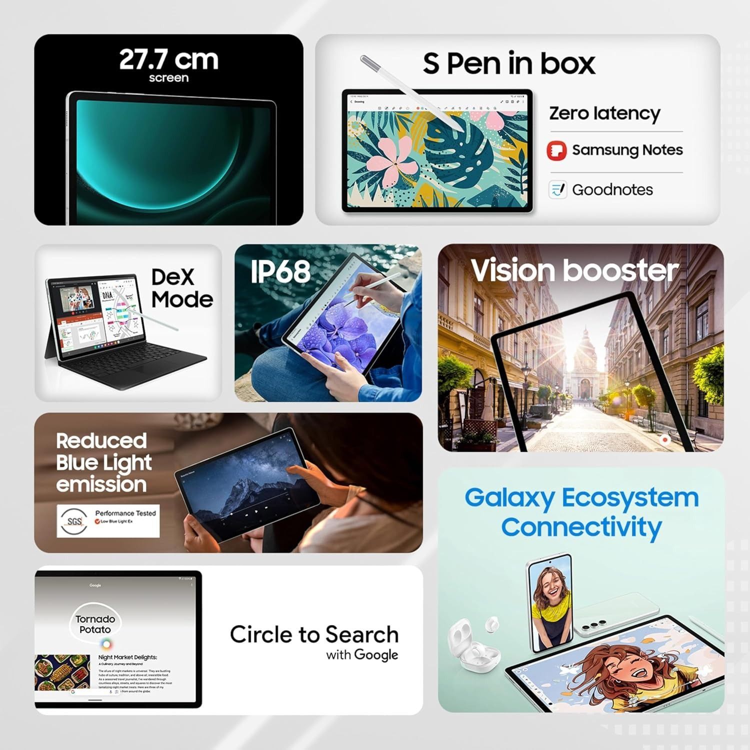 Samsung Galaxy Tab S9 FE 5G SM-X516B, 10.9" Display, 128GB+6GB RAM, 8000mAh Battery | Silver