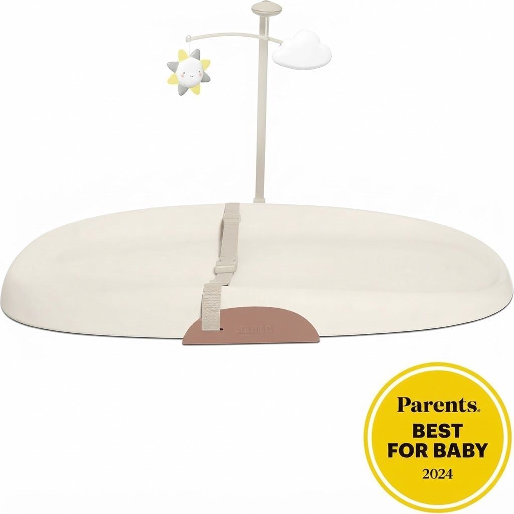 Skip Hop Nursery Style Wipe Clean Changing Pad, Tuck Away Toy Bar, Safety Belt, Water-Resistant And PVC-Free - Oat/Beige/Brown