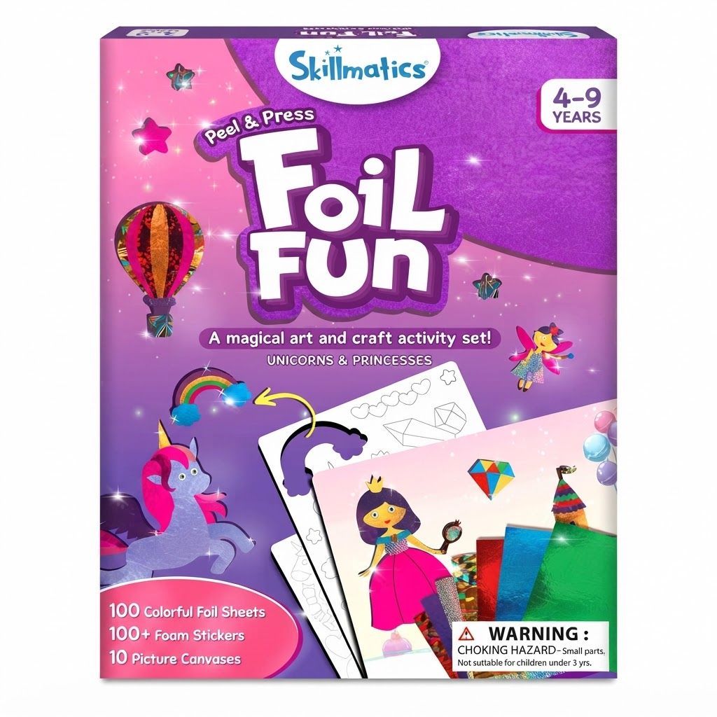 Skillmatics Foil Fun Unicorns & Princesses Art & Craft Kit, Mess-Free Creative Activity Set for Kids, Arts & Crafts