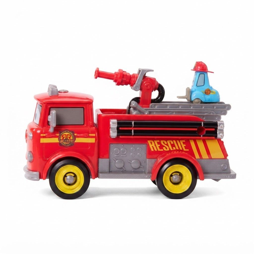 Disney Pixar Cars Radiator Springs Race & Rescue Red Firetruck & Guido Toy Set, Water Projectile Play, Multicolor