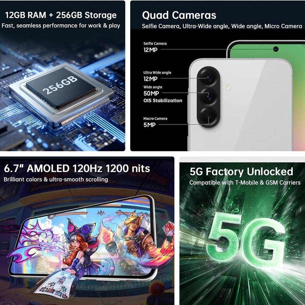 Samsung Galaxy A56 5G Smartphone - 256GB, 12GB RAM, Long Battery Life | Awesome Lightgray