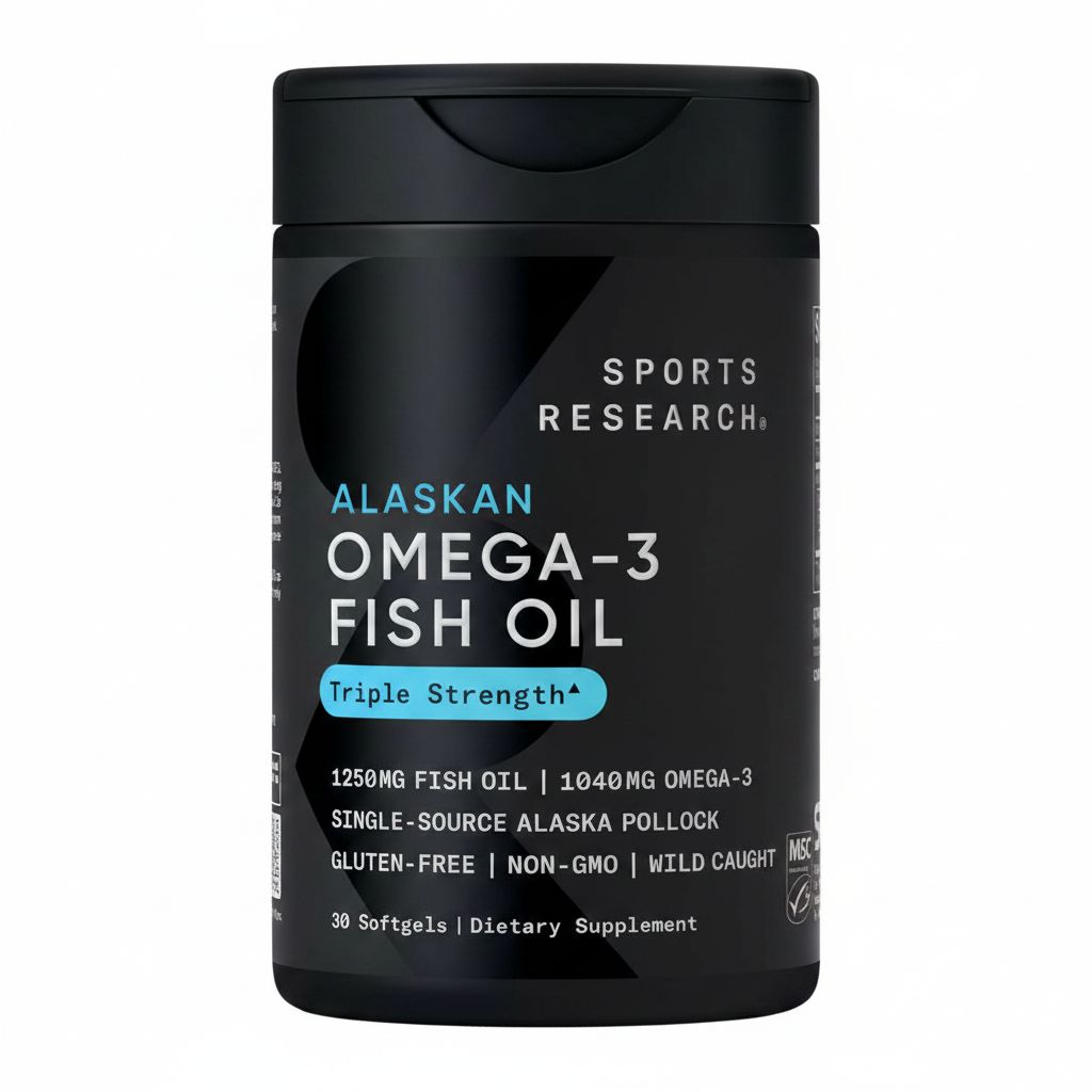 Sports Research Triple Strength Omega 3 Fish Oil 1250mg - Burpless, Non-GMO