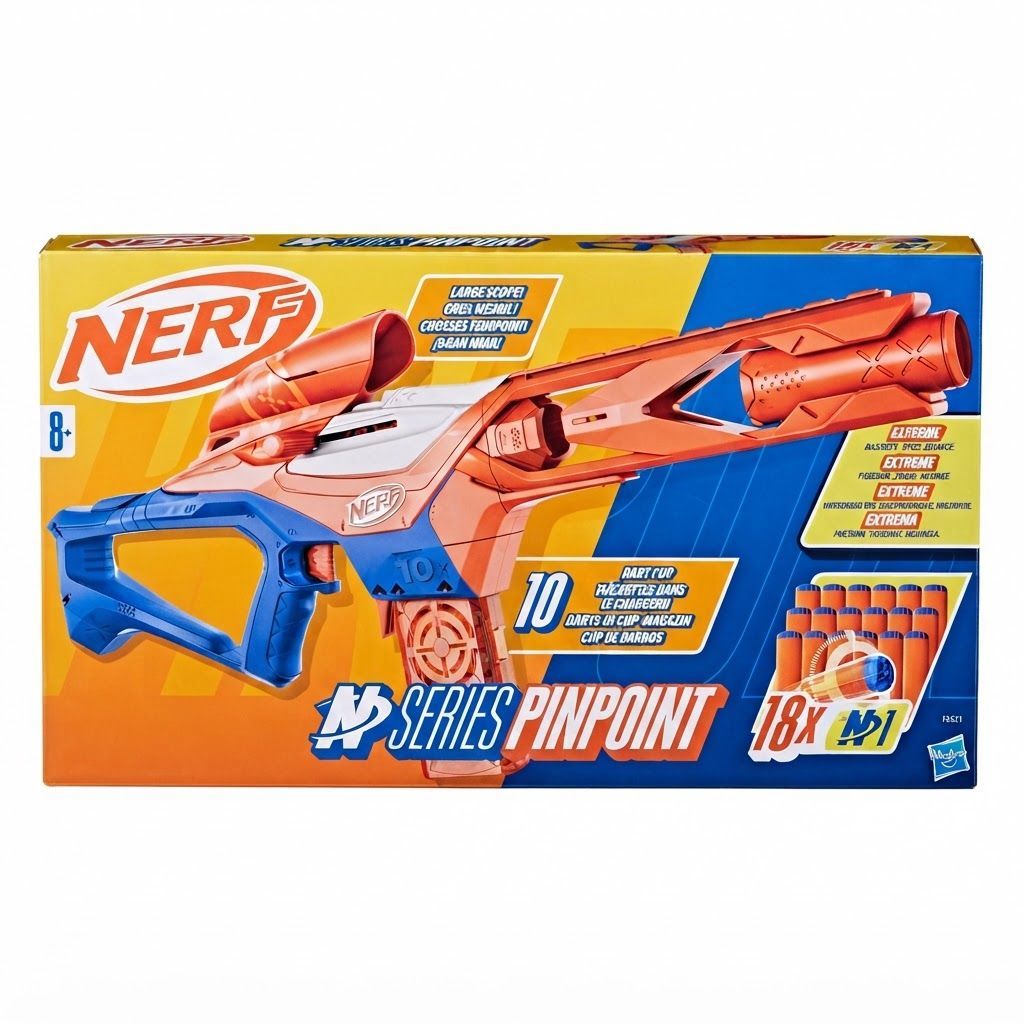 Nerf N Series Pinpoint Dart Blaster, Precision Scope & Barrel, 10-Dart Clip, 18 N1 Darts