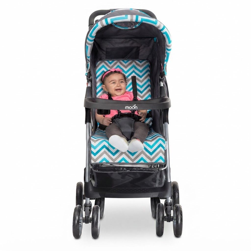 The Moon Brand Trek Baby Stroller - One-Hand Fold Travel Gear with Dual Trays, Multi-Recline Seat Up to 24 Kg, 0 Months +