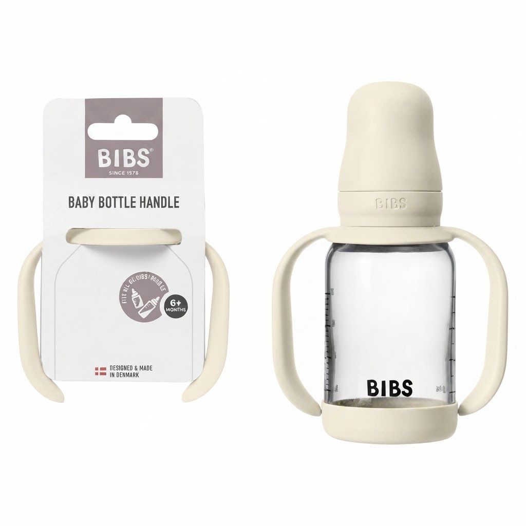 BIBS Baby Bottle Handle 6+ Months, Non-Slip Surface, Ergonomic Design, Cleaning Is Effortless, Comfortable Grip - Ivory
