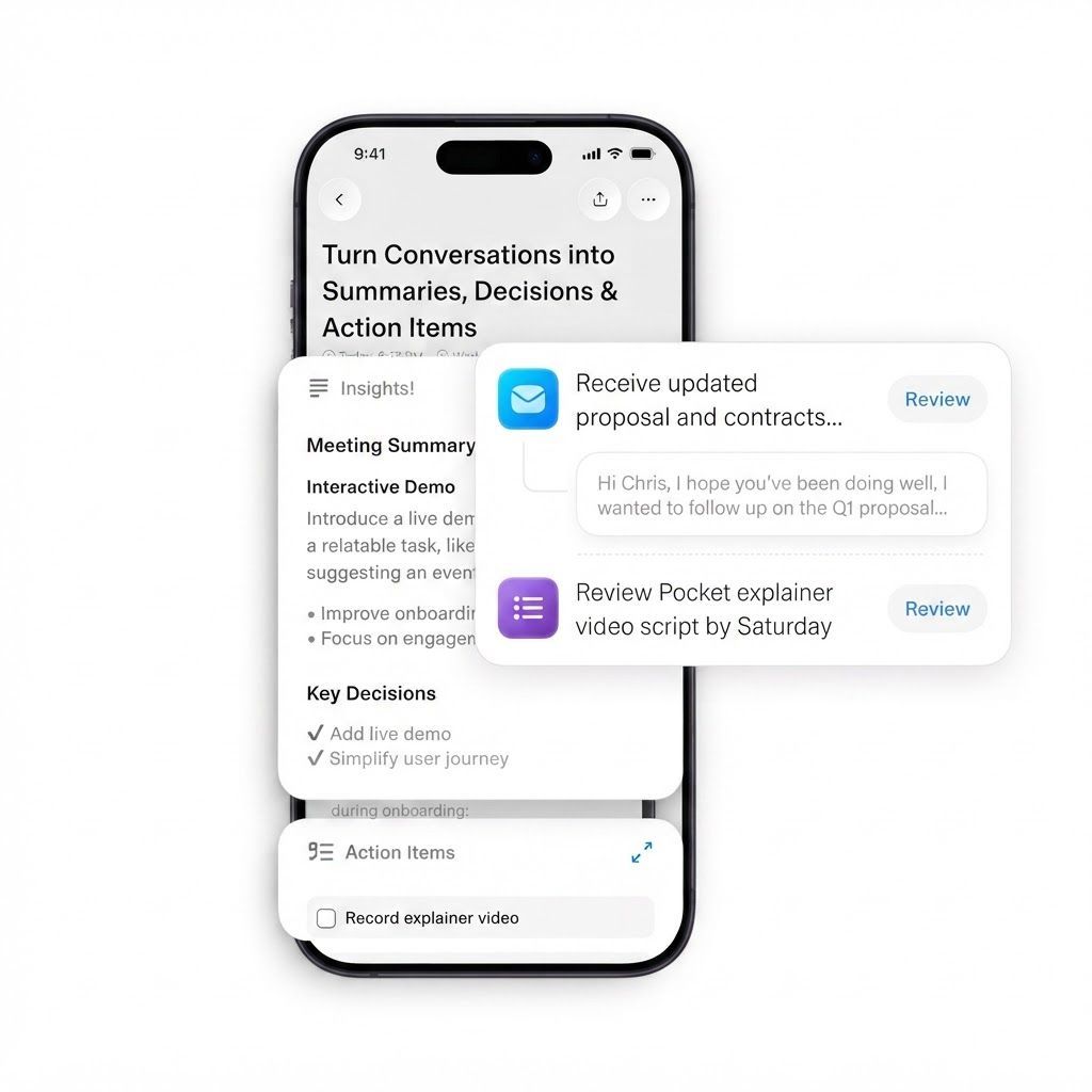 Pocket AI Voice Recorder & Smart Note Taker, MagSafe Compatible, Auto-Transcription, AI Summaries & Action Items | Sierra Blue