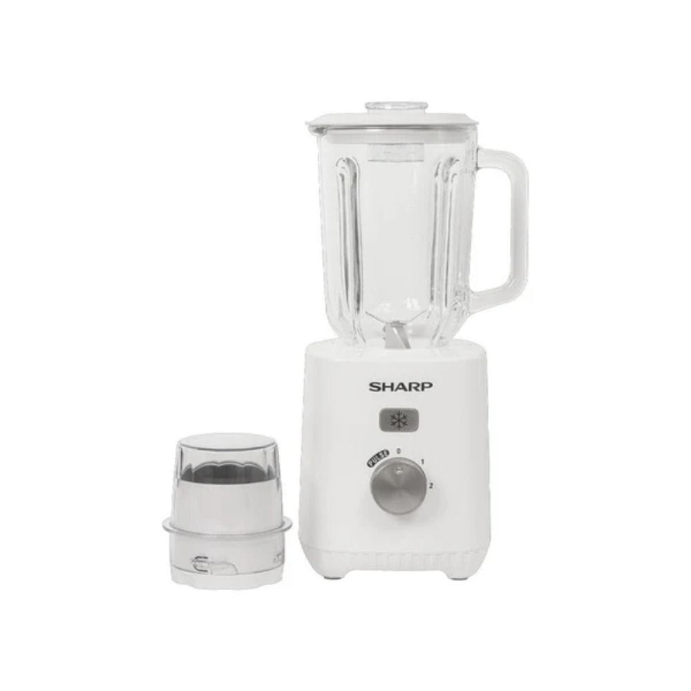 Sharp 600W Glass Jar Blender with Dry Mill, 1.5L Capacity, 2 Speeds + Pulse Function | White - EM-TK61-W3