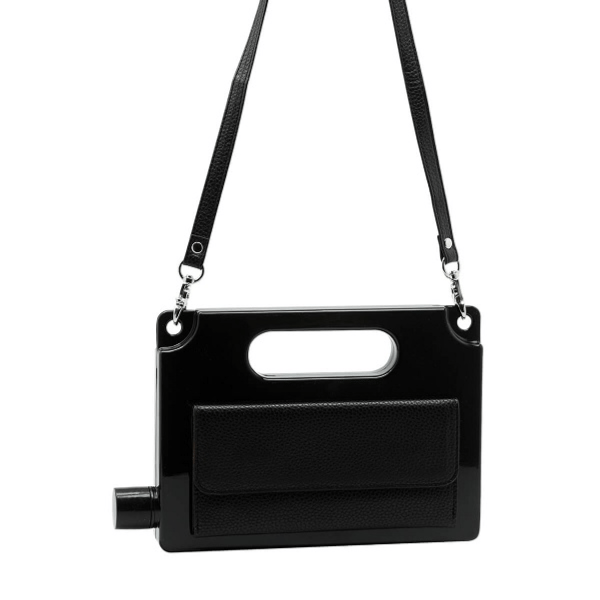 Aquapurse Black Water Bottle with Detachable Purse, BPA-Free Bottle, Reusable Hydration Bottle - 700ml