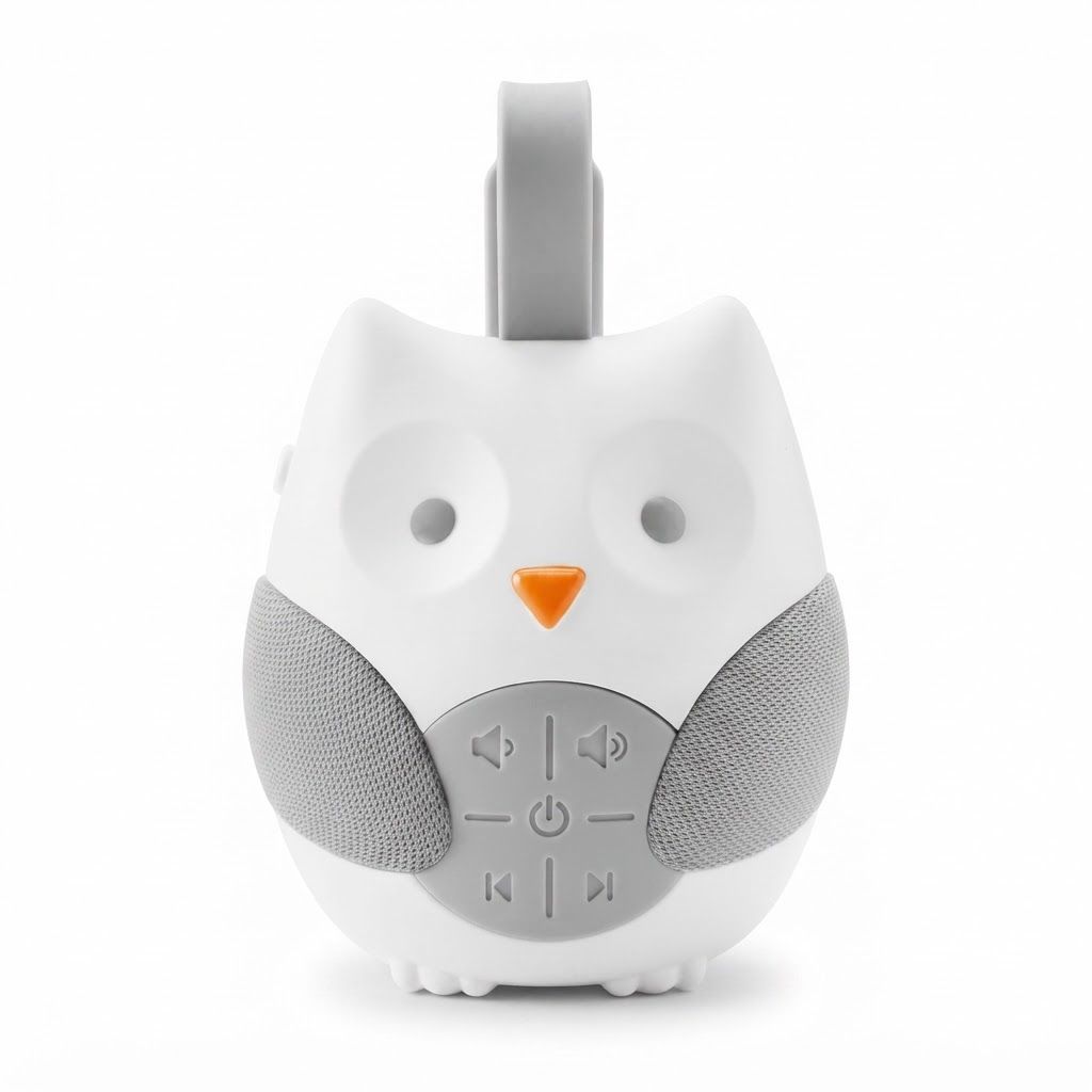 Skip Hop Baby Stroll And Go Portable Owl Sound Machine Baby Soother, Compact And Portable For Travel, Volume Control - White/Gray