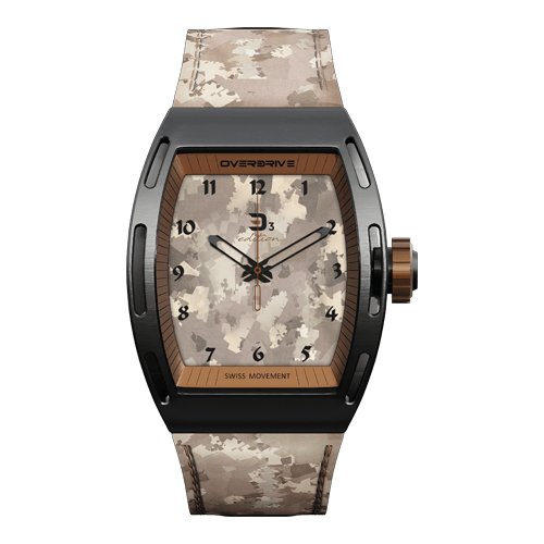 Overdrive D3 Edition D3-SS-ECCF Watch, 40mm Stainless Steel Case, Swiss Ronda 763H3 Quartz Movement, Black Cream Dial, Rubber Strap, 50m Water Resistant Width