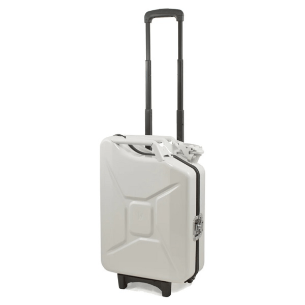 G-Case Travelcase White Carry-On Luggage, TSA Approved Metal Suitcase, Handmade in Belgium, Telescopic Handle, Rubber Wheels