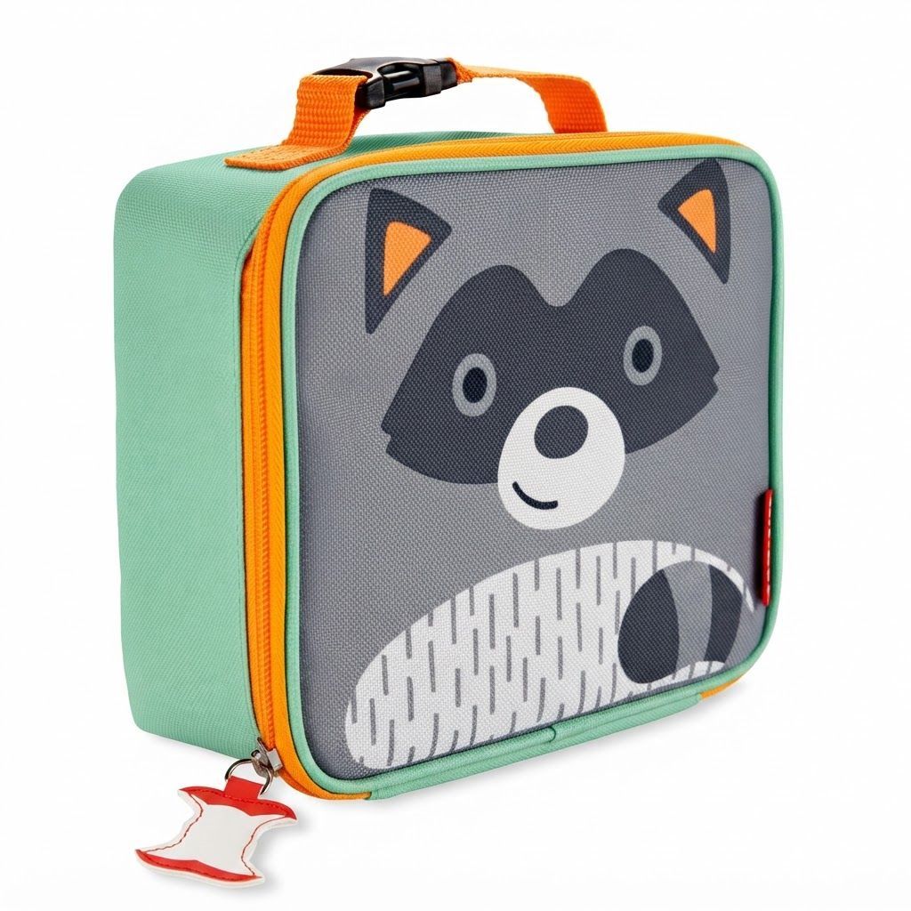 Skip Hop Zoo Racoon Lunch Bag 3+ Years, Spacious and Lightweight Lunchbox With Mesh Bottle Pocket, Easy-Carry Handle, Secure Flap Closure - Multicolour