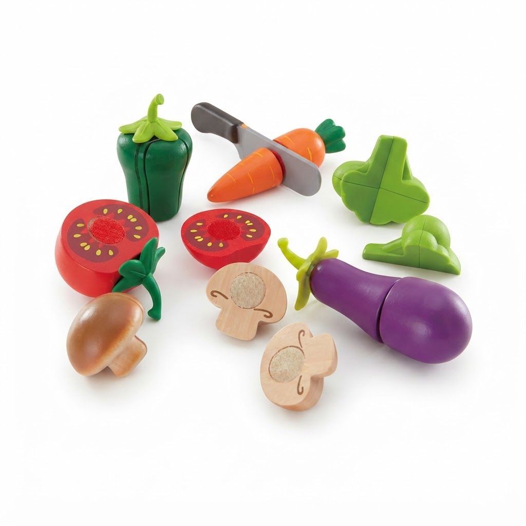 Hape Garden Vegetables Wooden Play Food Set for Kids - Educational Kitchen Toy with Cutting Knife