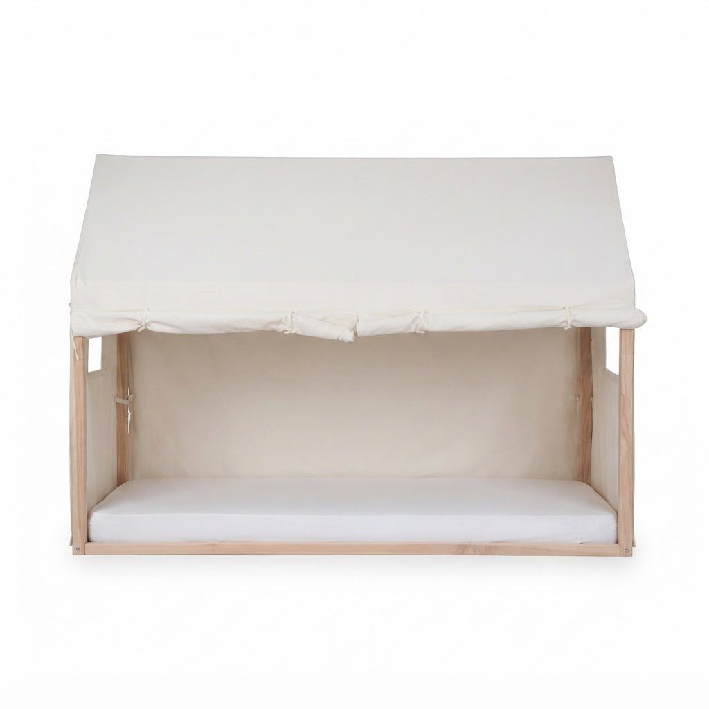 Childhome Bed Frame House Cover 90x200cm, Handy Windows, Roll-Up Sides, Very Easy To Attach - White